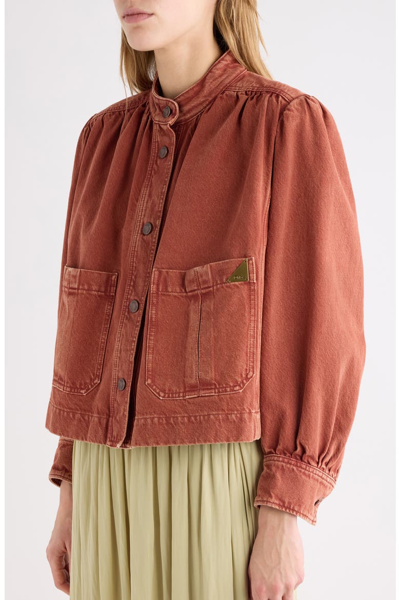 Swing Crop Denim Jacket, Alternate, color, CRIMSON BROWN