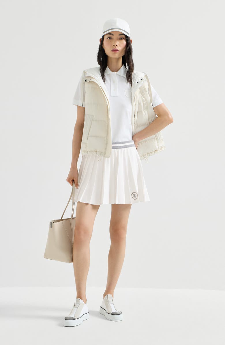 Brunello Cucinelli Techno poplin pleated skirt with logo, Alternate, color, White