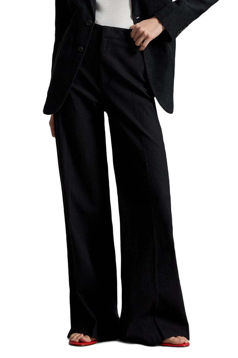 Beaton Stretch Cotton Wide Leg Pants, Main, color, POLO BLACK