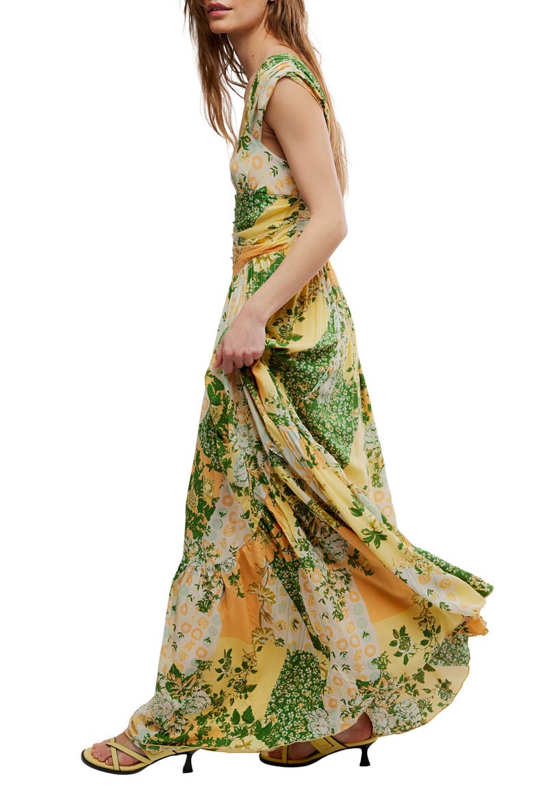 Sasha Floral Mesh Midi Dress, Alternate, color, LEMON COMBO