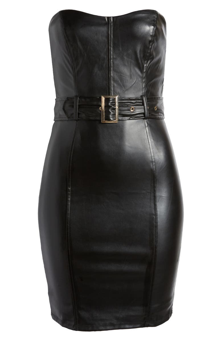bebe Faux Leather Strapless Dress, Alternate, color, 