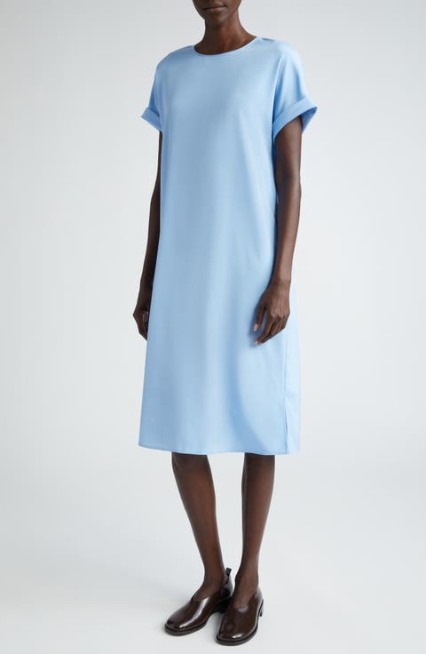 Roll Cuff Silk Stretch Georgette T-Shirt Dress