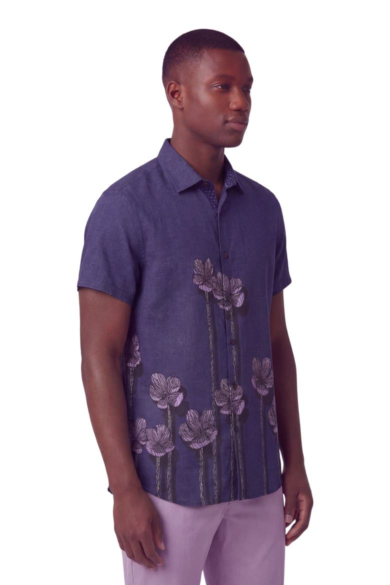 Crafty Floral Short Sleeve Fine Linen Shirt, Alternate, color, CRAFTY FLORAL NAVY
