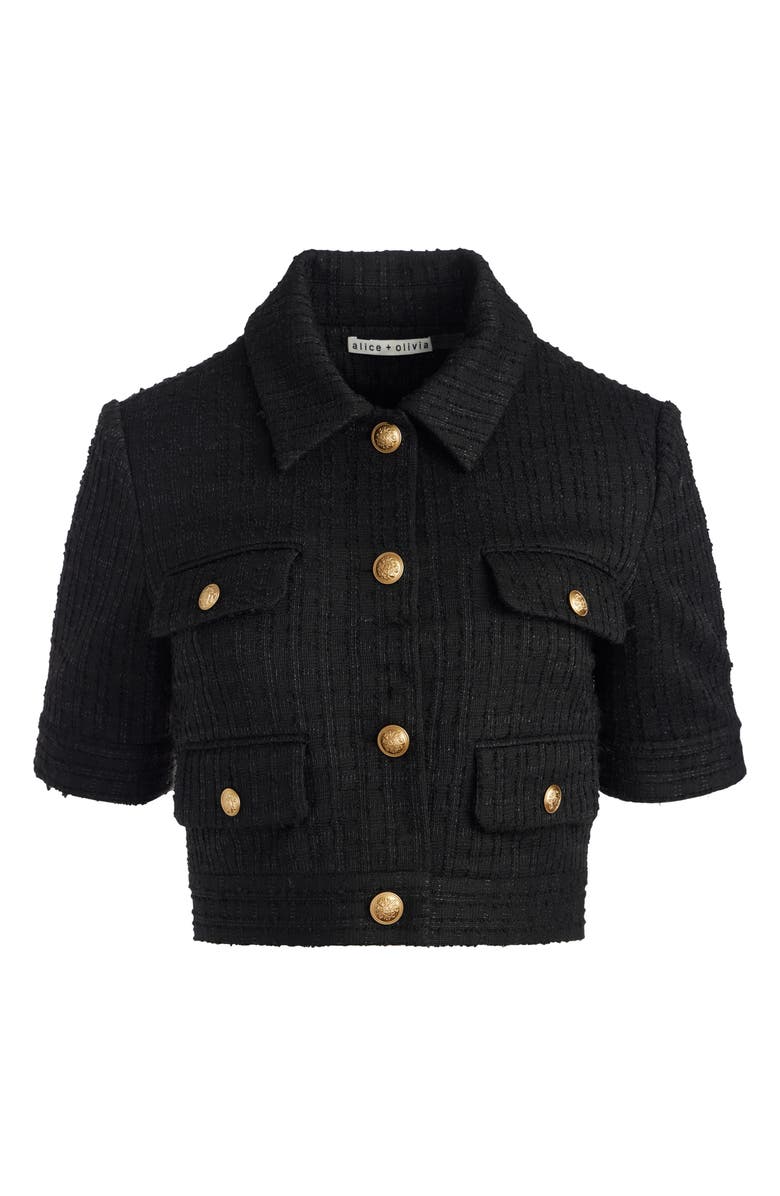 Alice + Olivia Elle Metallic Tweed Crop Jacket, Alternate, color, Black