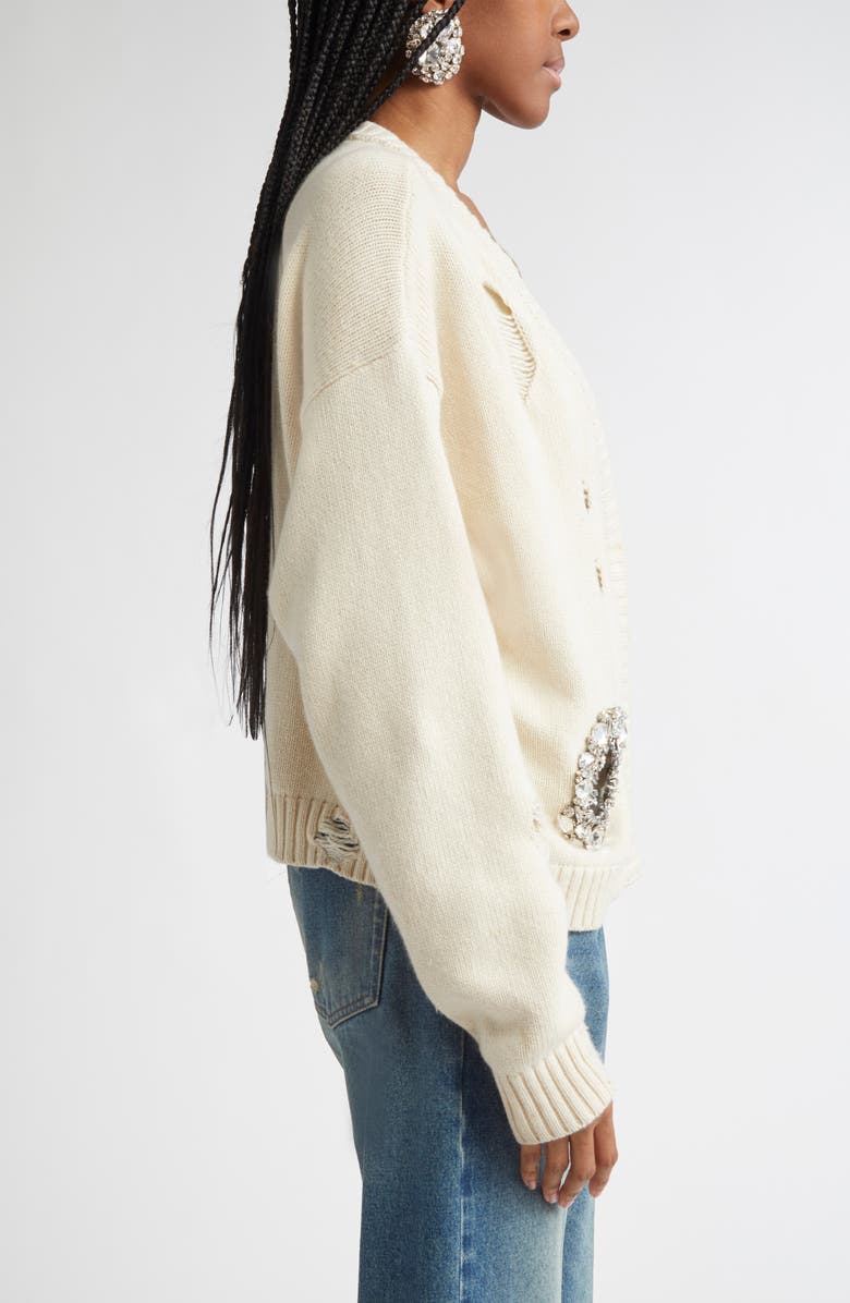 Area Distressed Crystal Cardigan, Alternate, color, Cream