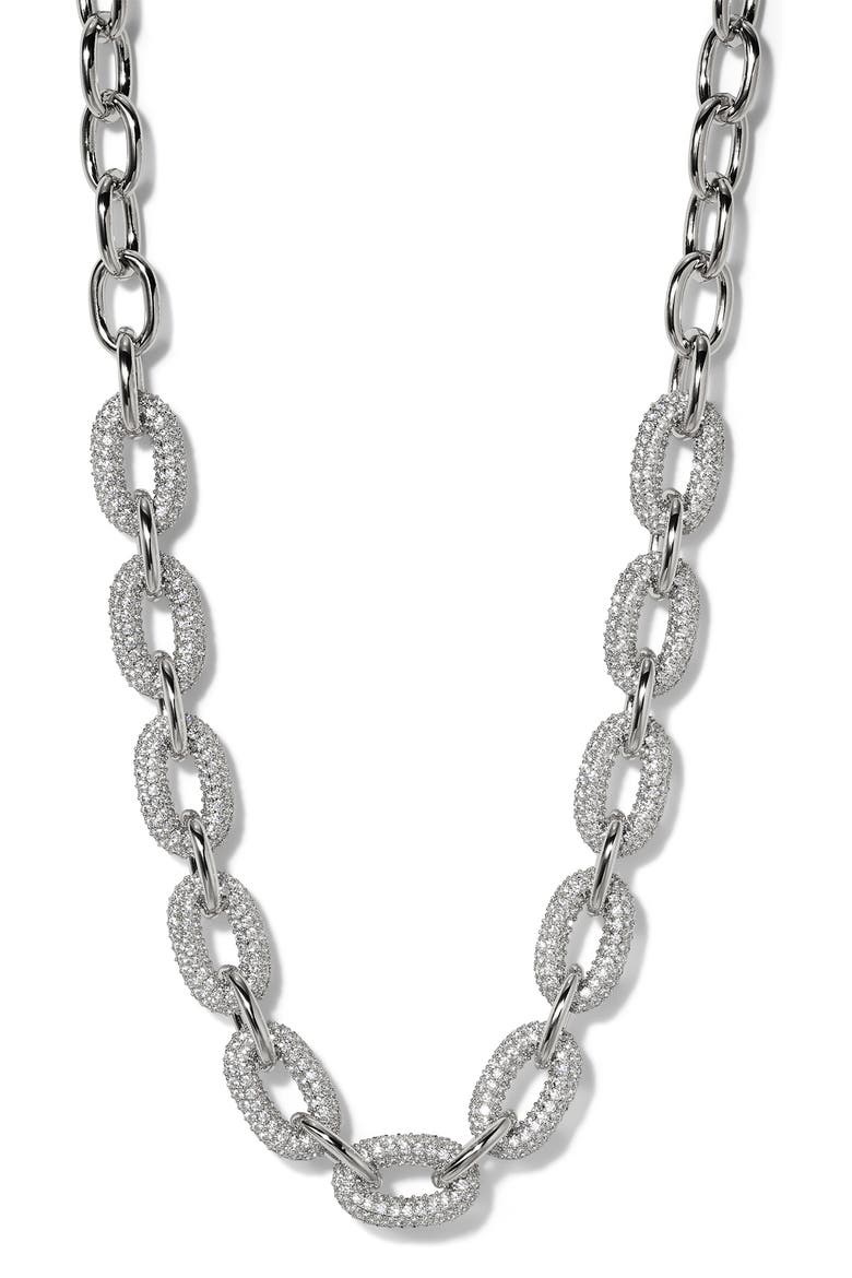 Alma Drama Pavé Link Necklace, Main, color, RHODIUM
