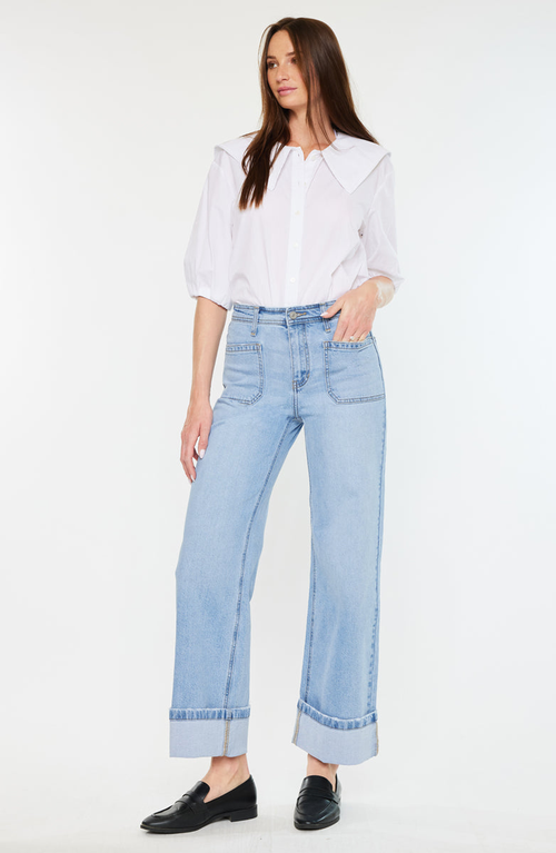 Kancan Olsen High Rise Wide Leg Jeans In Brown
