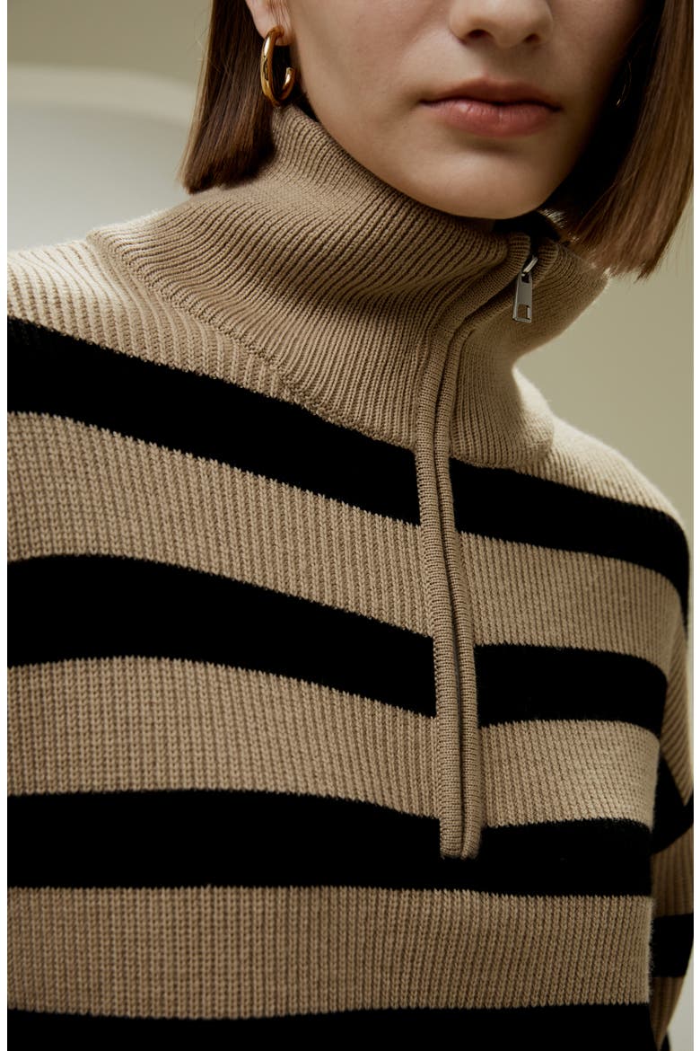 Women's Collared Quarter-Zip Wool Sweater, Alternate, color, Brown
