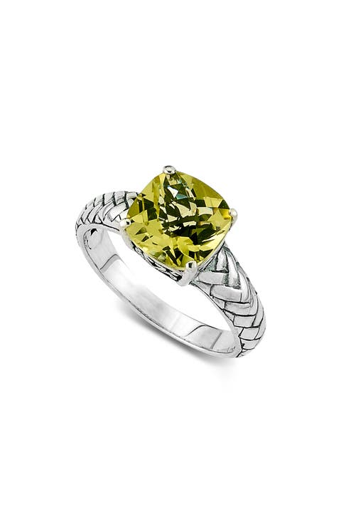 Sterling Silver Cushion Cut Lemon Quartz Ring