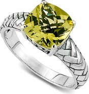 SAMUEL B. Sterling Silver Cushion Cut Lemon Quartz Ring