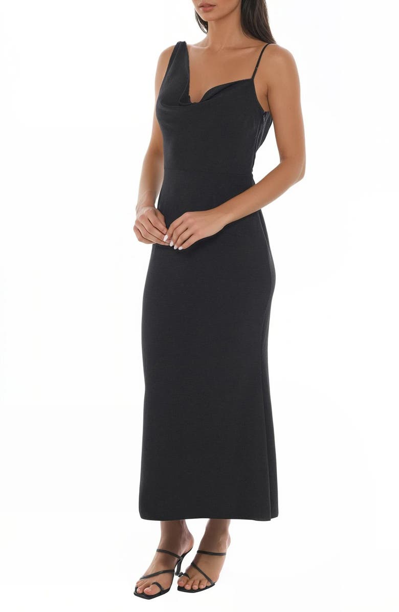 bebe Airflow Cowl Neck Maxi Dress, Alternate, color, Black