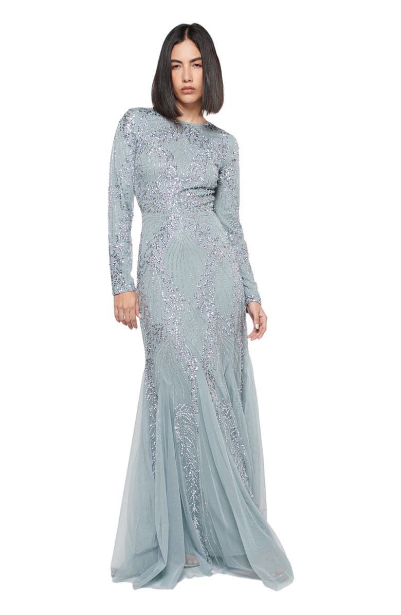 MARYISA Modest Embellished Sequin Beaded Long Sleeves Occasion Maxi Dress, Main, color,