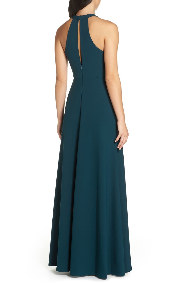 Jenny Yoo Margot V-Neck Knit Crepe Gown, Alternate, color, 