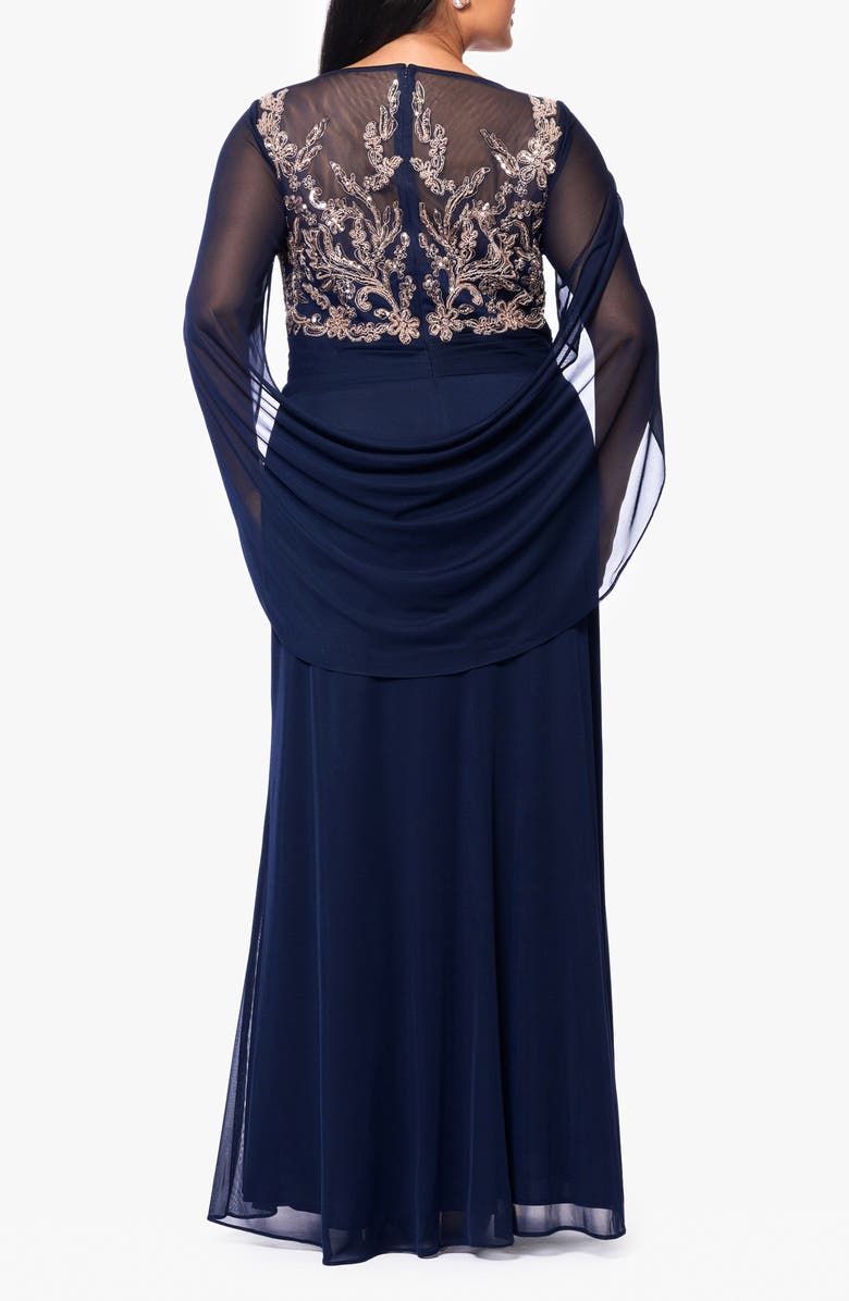 Betsy & Adam Beaded Cape Sleeve Chiffon Gown, Alternate, color, 