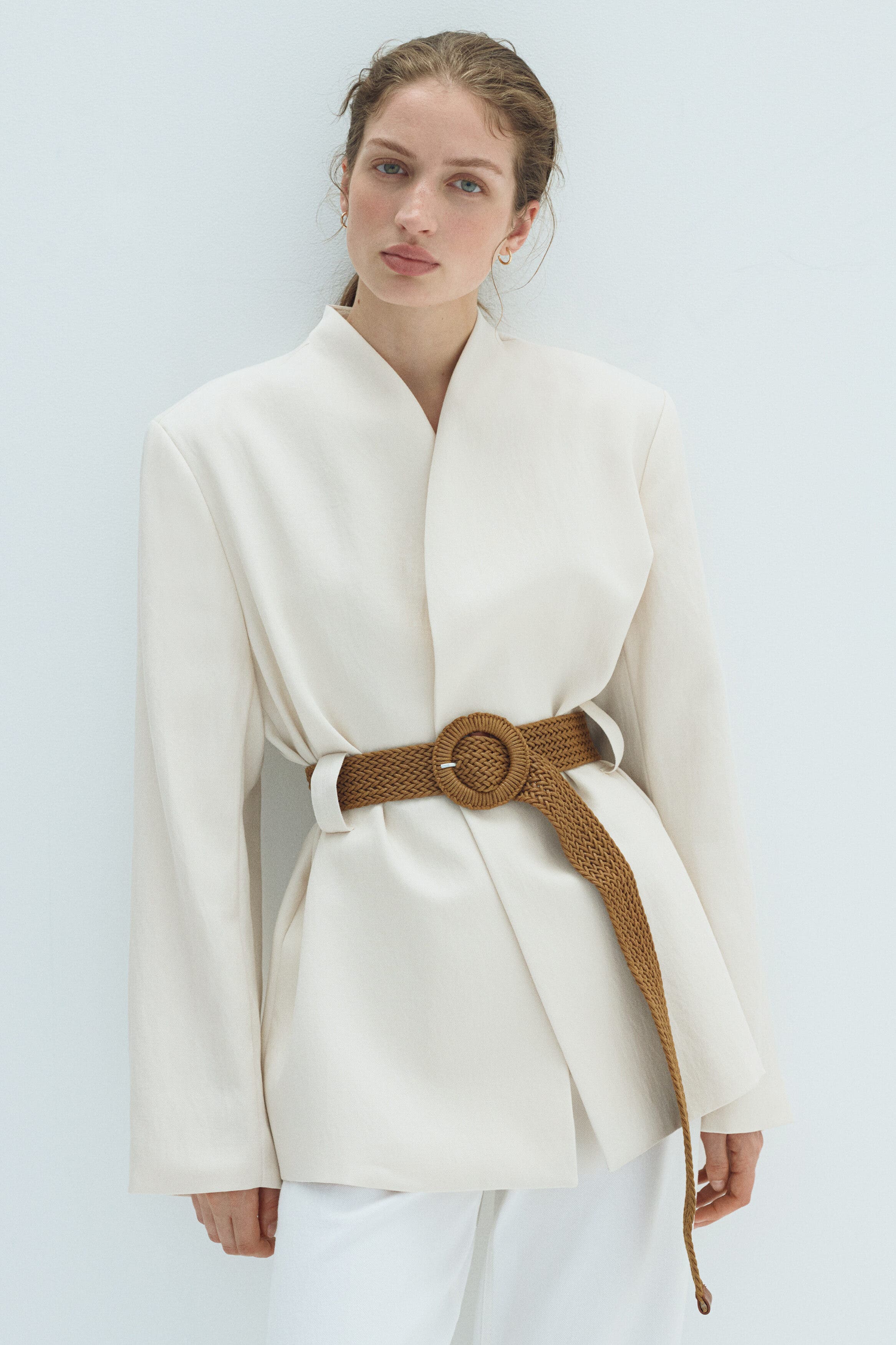 Belted Lapelless Blazer - image 2
