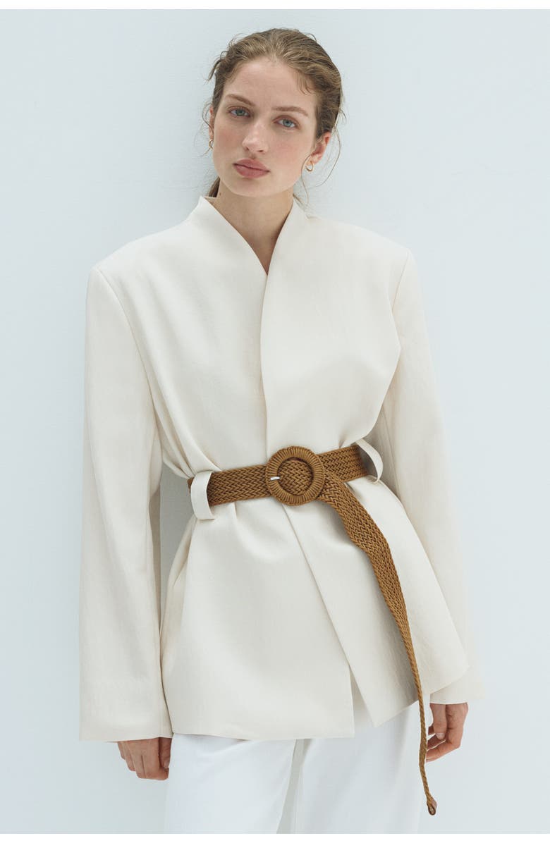 H&M Belted Lapelless Blazer, Alternate, color, Cream