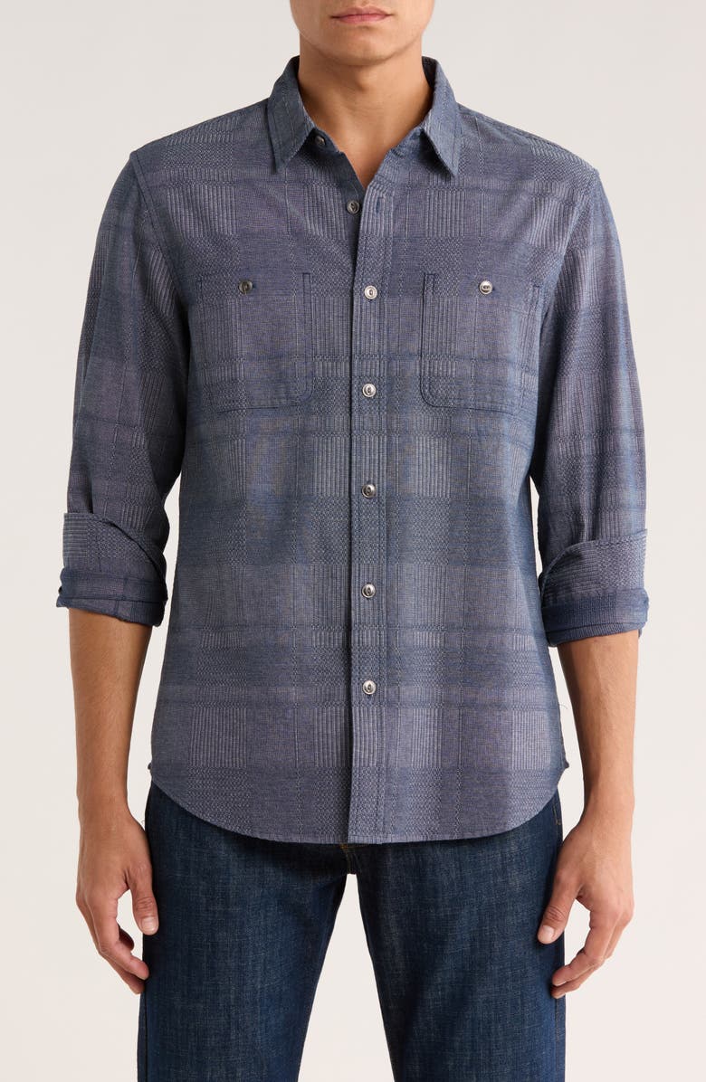 Lucky Brand Mason Plaid Dobby Button-Up Shirt, Main, color, Indigo Plaid