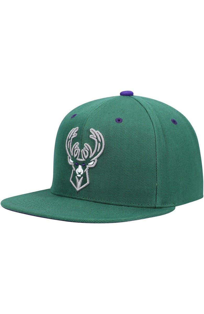 Mitchell & Ness Men's Mitchell & Ness Hunter Green Milwaukee Bucks 40th Anniversary Color Flip Snapback Hat, Alternate, color, 