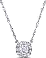 Created Forever 14K White Gold Lab Grown Diamond Halo Pendant Necklace