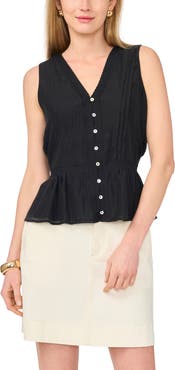 Vince Camuto Lace Trim Button-Up Peplum Tank
