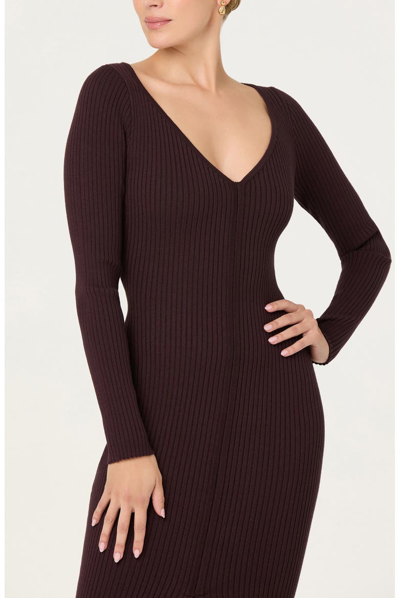 Glenda Long Sleeve Rib Sweater Dress, Alternate, color, DARK BROWN