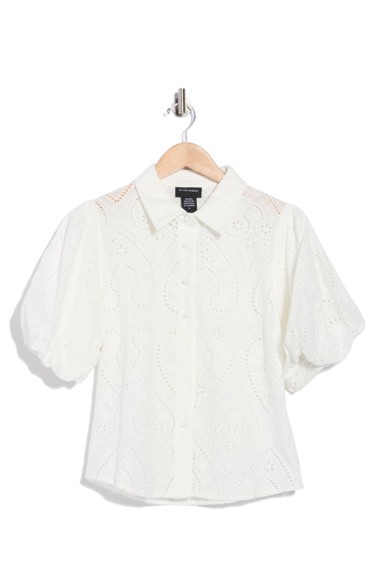 Open Stitch Button-Up Shirt, Alternate, color, WHITE