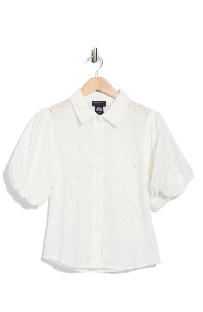 Forgotten Grace Open Stitch Button-Up Shirt, Alternate, color, White
