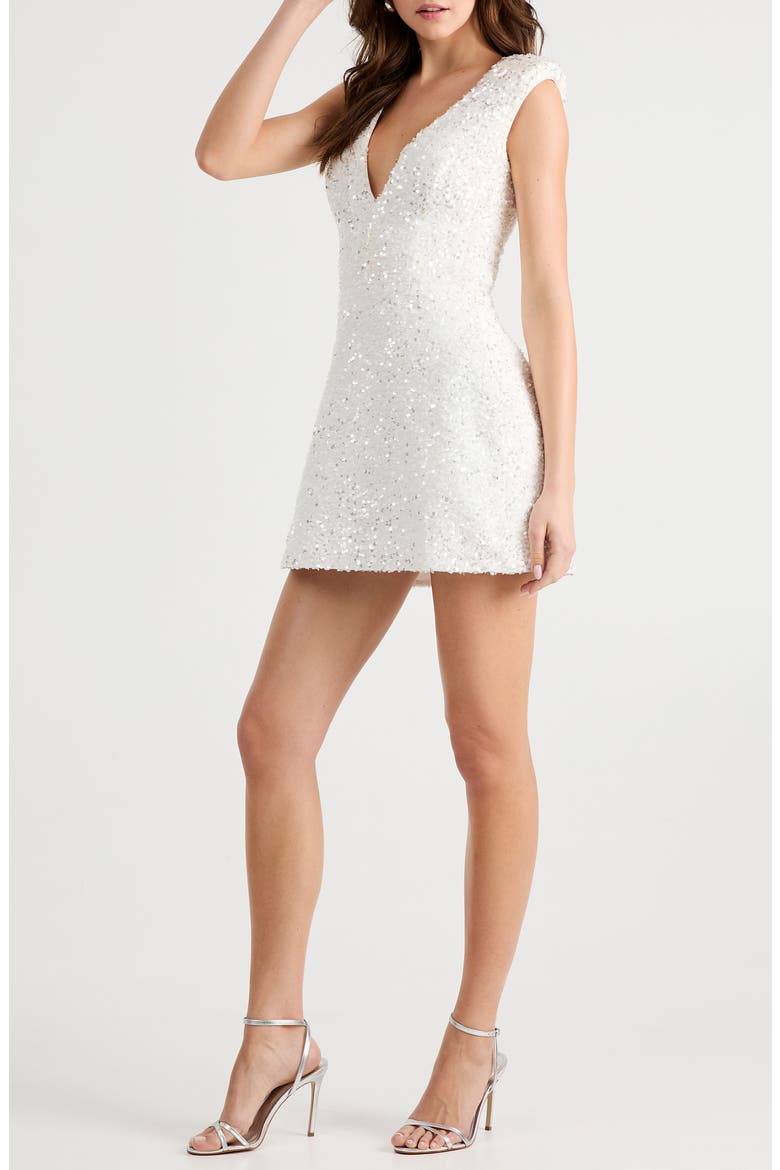 Tate Sequin Cocktail Minidress, Alternate, color, OFF WHITE
