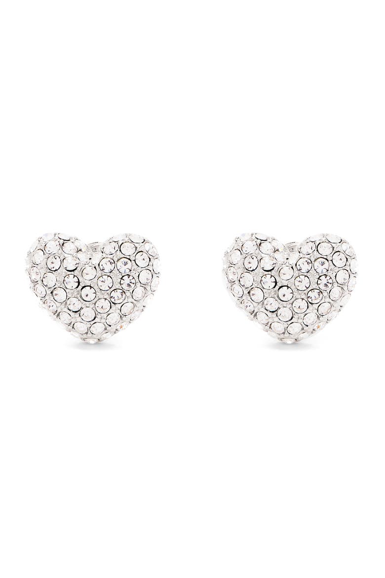 Heart Pavé Stud Earrings, Main, color, SILVER/ CRYSTAL