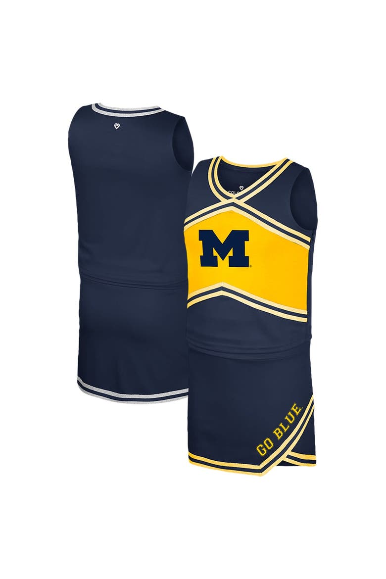Girls Youth Colosseum Navy Michigan Wolverines Cheerleader Top & Skirt Set, Main, color, Navy