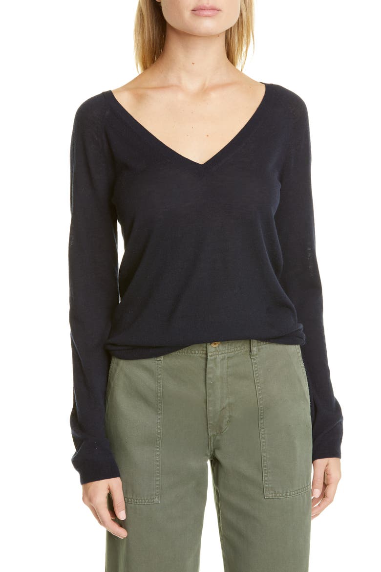 Wool & Cashmere Blend V-Neck Sweater, Main, color, COASTAL