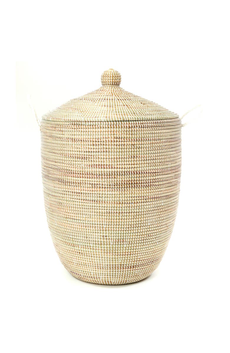 African Modern Set of Three Solid White Hampers, Alternate, color, White