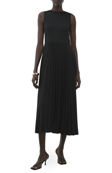 Belted Pleated Sleeveless Midi Dress