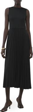 MANGO Belted Pleated Sleeveless Midi Dress