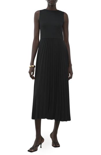 Mango Belted Pleated Sleeveless Midi Dress In Black