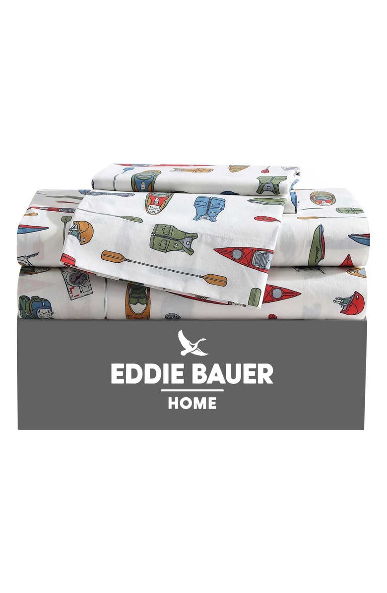 Eddie Bauer Kayak Adventure Cotton Sheet Set, Alternate, color, White/ Red/ Blue