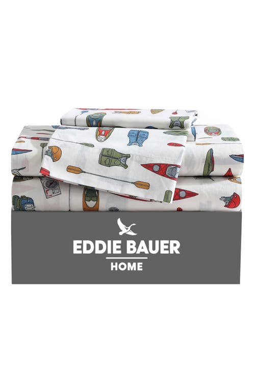 Eddie Bauer Kayak Adventure Cotton Sheet Set In White/red/blue
