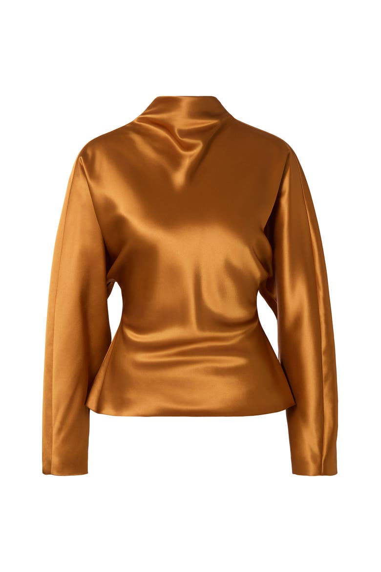 Zora Barrel Sleeve Satin Blouse, Alternate, color, Amber