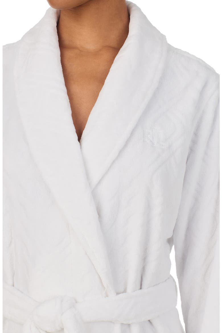 Embroidered Monogram Jacquard Fleece Robe, Alternate, color, WHITE