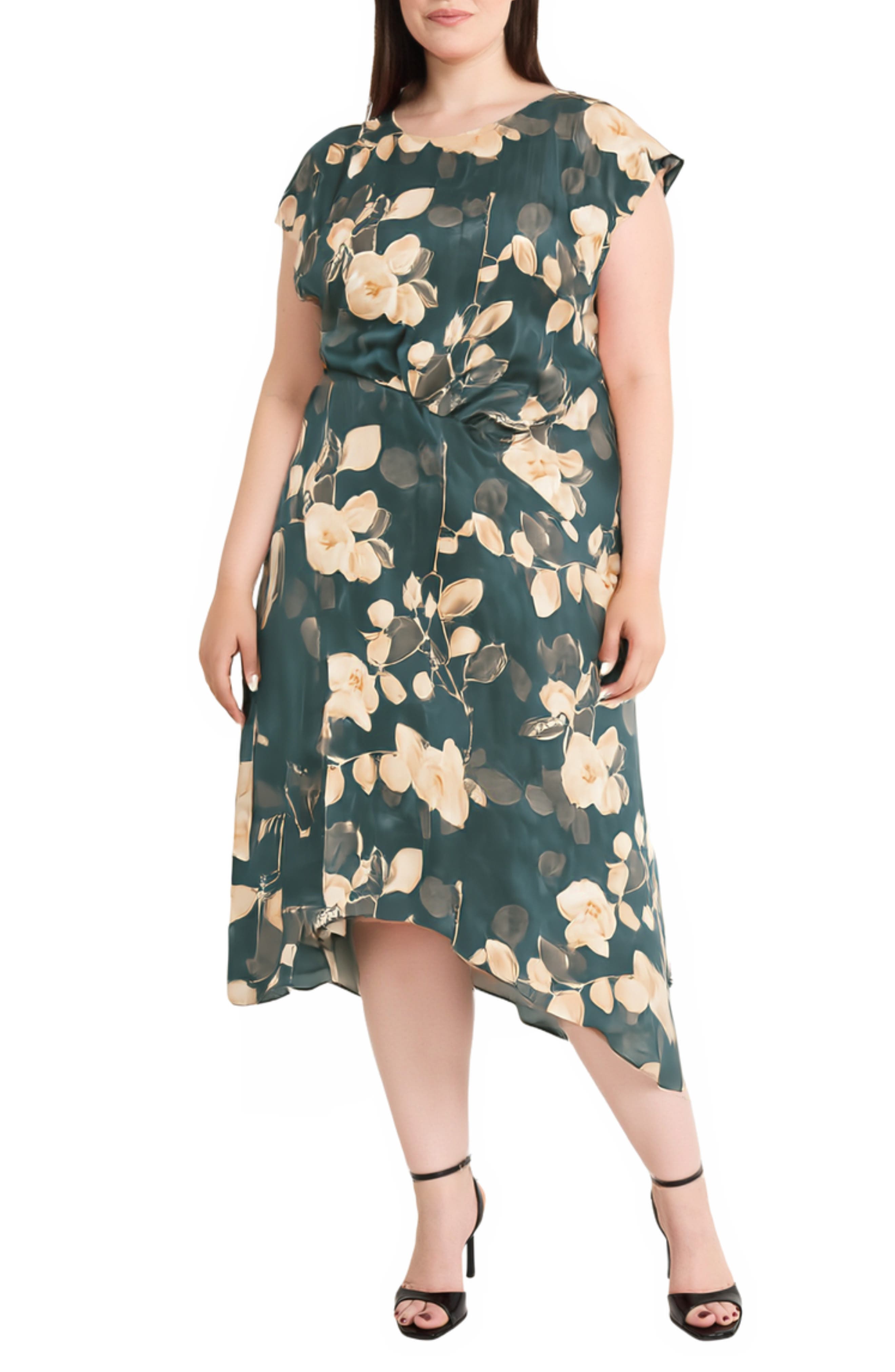 Maggy London Floral Print Asymmetric Dress