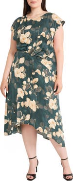 Maggy London Floral Print Asymmetric Dress