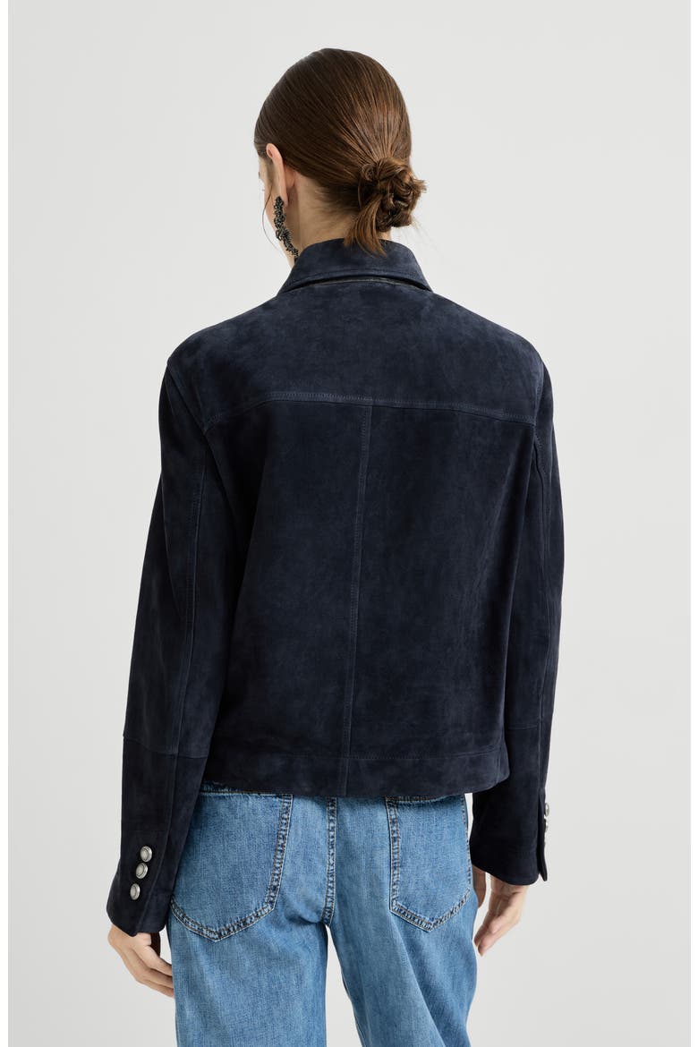Couture suede cropped pea coat, Alternate, color, Blue