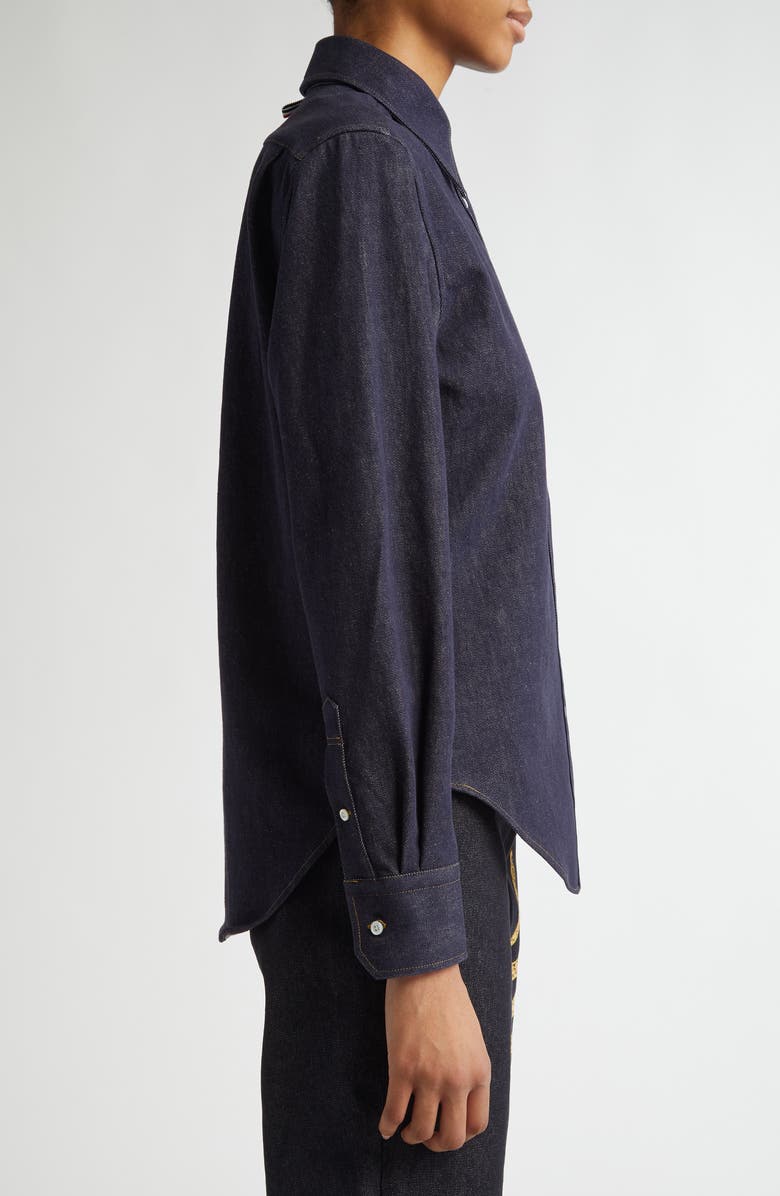 Thom Browne Lunar New Year Snake 4-Bar Denim Button-Up Shirt, Alternate, color,