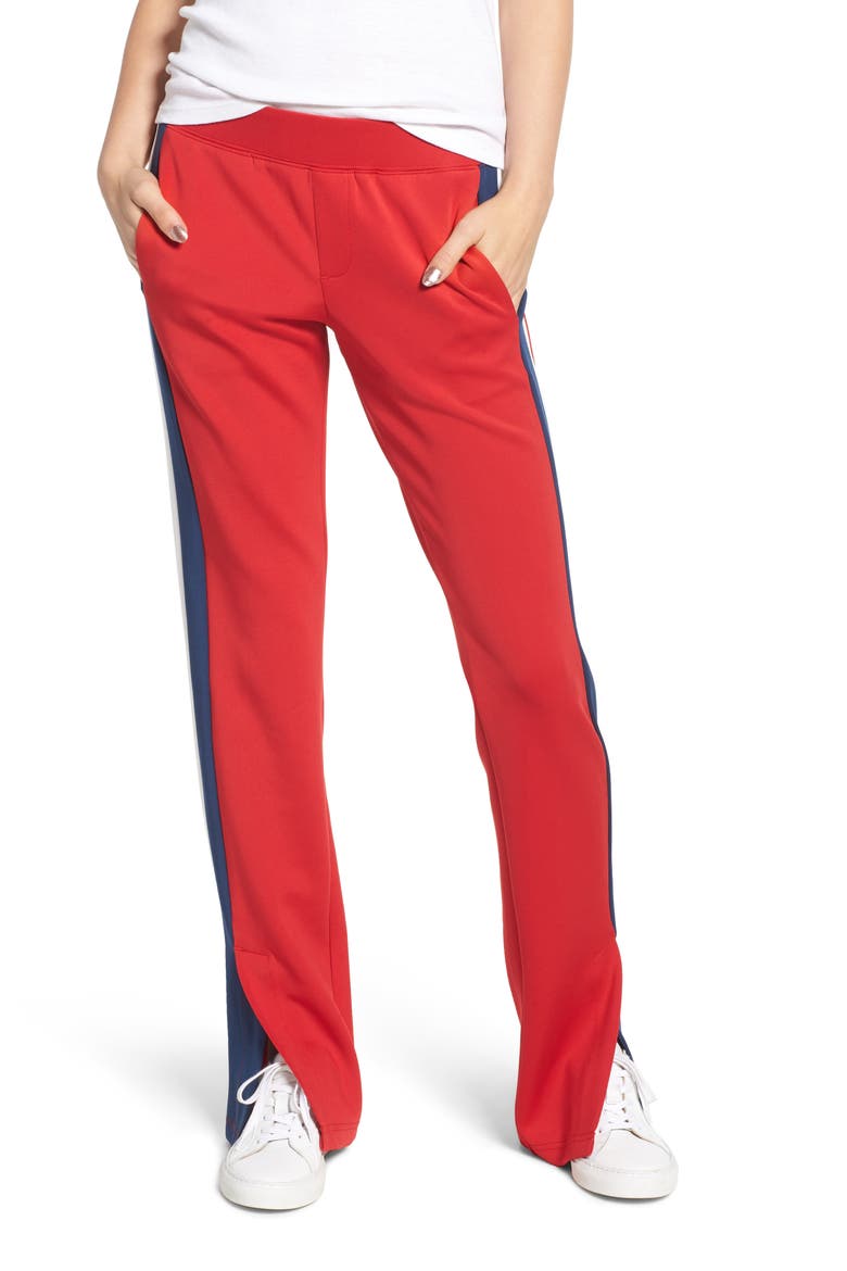 Stripe Scuba Knit Track Pants, Main, color, CANDY RED