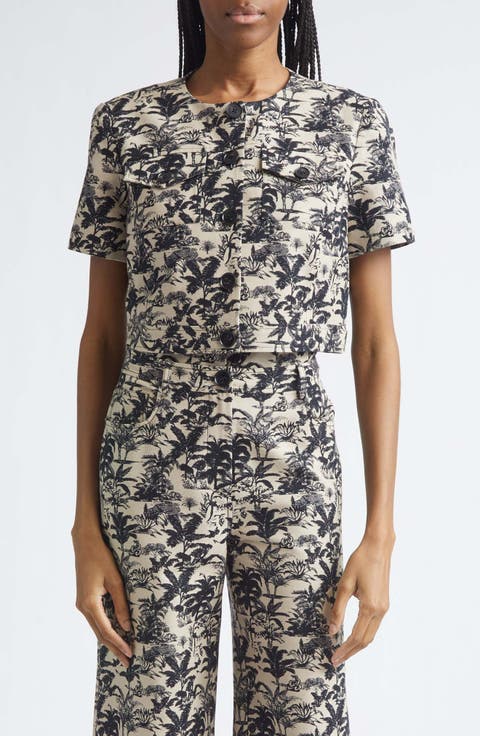 London Tropical Print Short Sleeve Crop Jacket