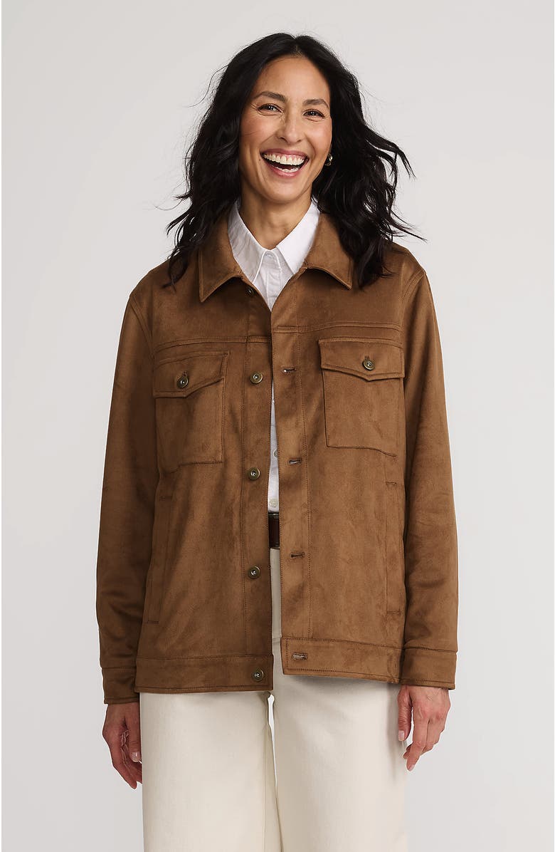 Lands' End Unisex Faux Suede Trucker Jacket, Main, color, 