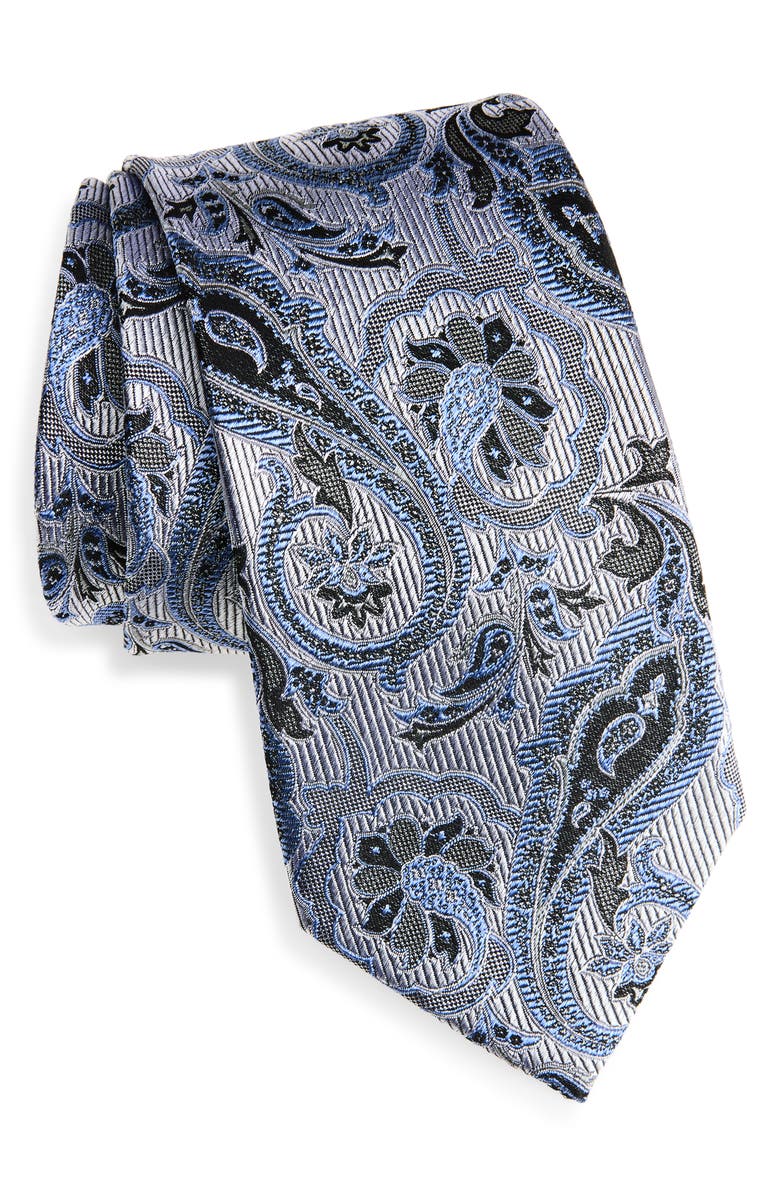 Nordstrom Floral Paisley Silk Tie, Main, color, Silver