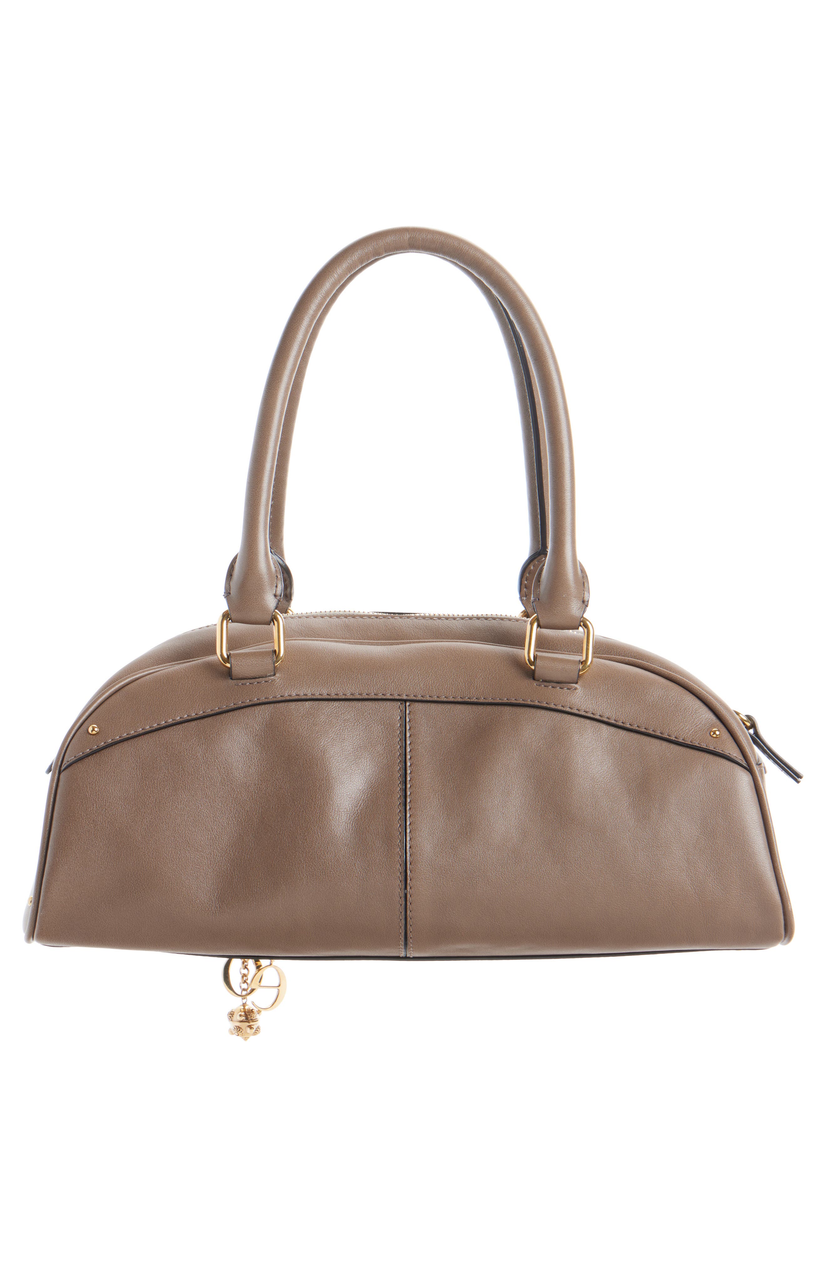 Bowling Leather Handheld Bag, Alternate, color, DEEP TAUPE