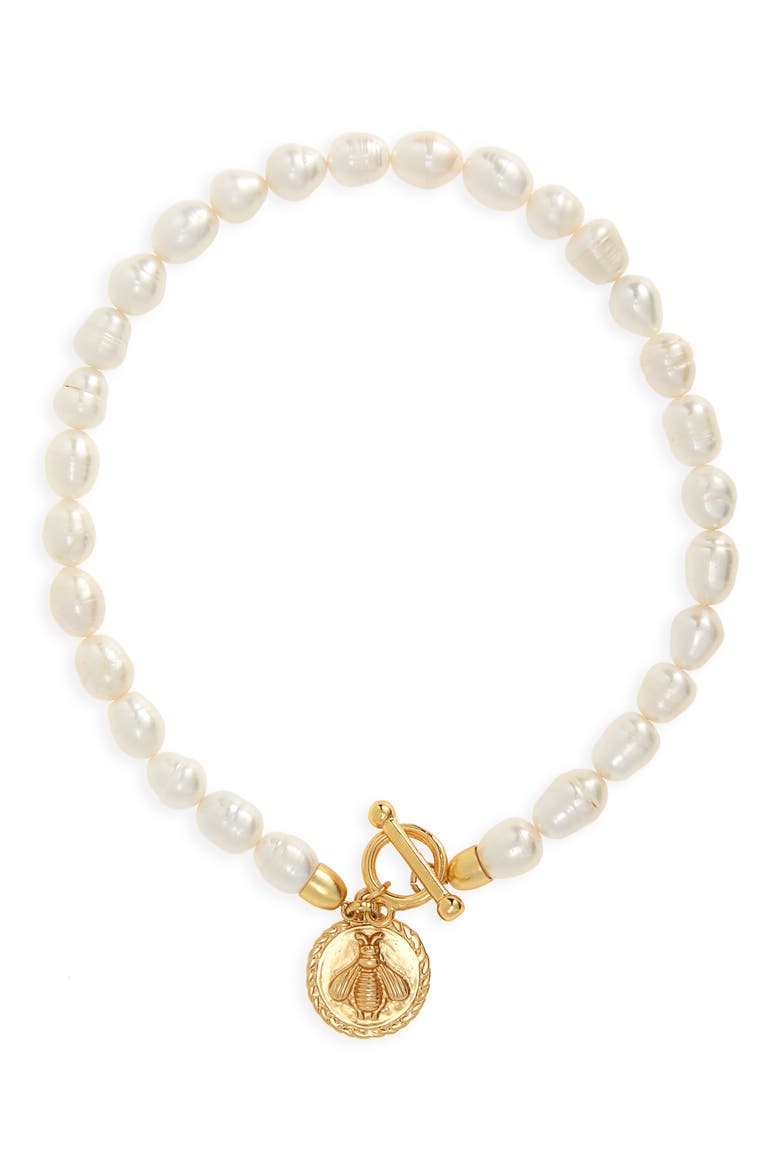 Bee Pendant Freshwater Pearl Choker, Main, color, GOLD