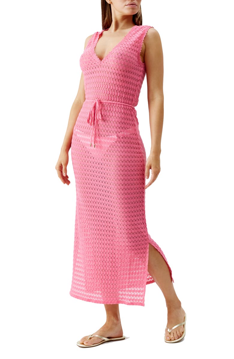Melissa Odabash Annabel Open Stitch Cover-Up Dress, Main, color, Pink